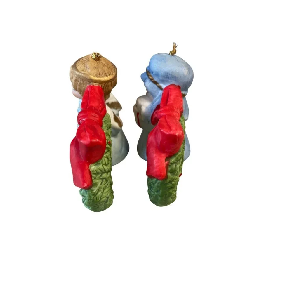 VTG‎ Jasco Lil Chimers Ceramic Christmas Angel Shepherd Napkin Rings Set Of 2